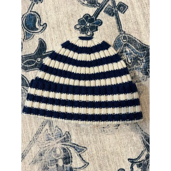 NWT Everlane Unisex The Cashmere Wool Beanie Hat Navy Cream Striped One Size main image 5